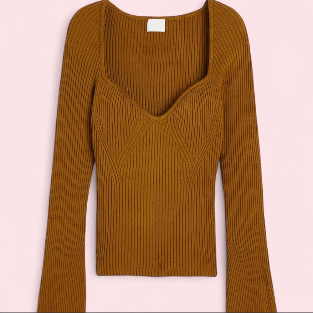 H&M Ribbed Long Sleeve Sweater Top in Mustard